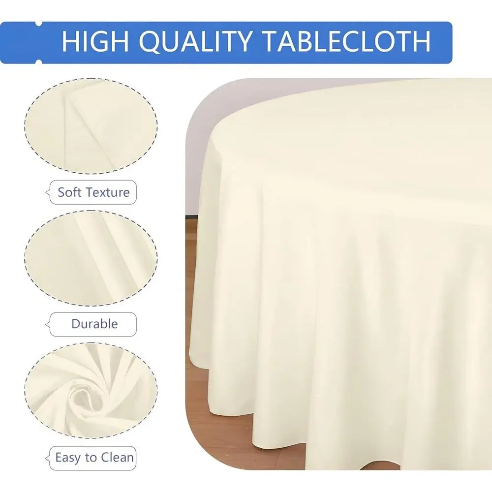 10 Pack Ivory Round Table Cloths, 90" Polyester , Wrinkle Resistant,Washable - Picture 5 of 7